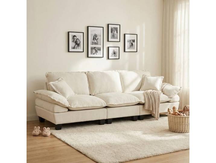 Canapé convertible 3 places - Voilier - accoudoirs galbés amovibles - chenille beige - mousse haute densité
