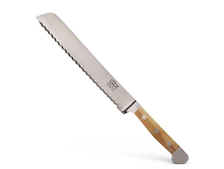 GÜDE Solingen - Brotmesser Linkshänder geschmiedet, 21 cm, Olivenholz, ALPHA OLIVE, Doppelkropf, Handmade Germany