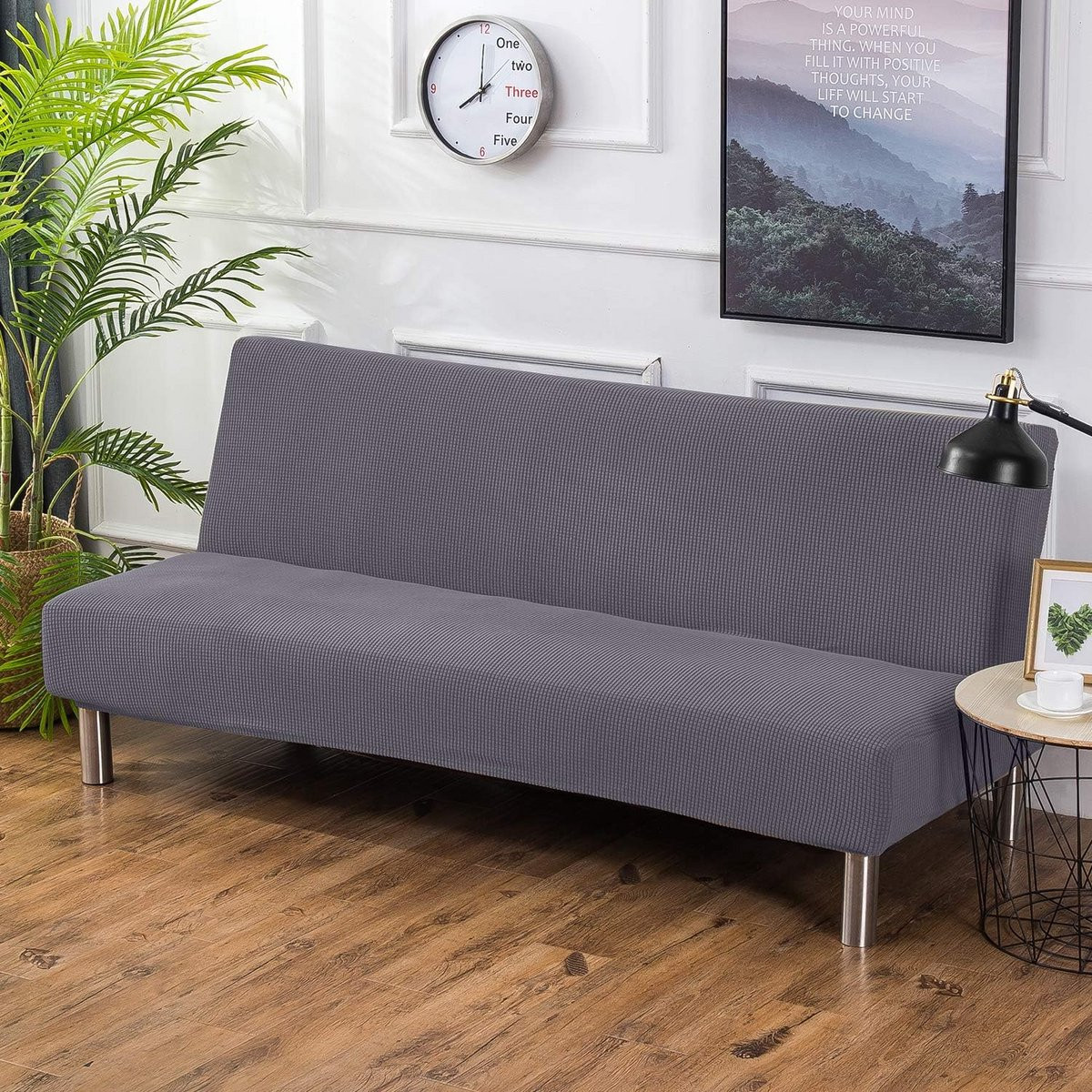 Grijze Stretch Futon Bankhoes voor Slaapbank zonder Armleuningen