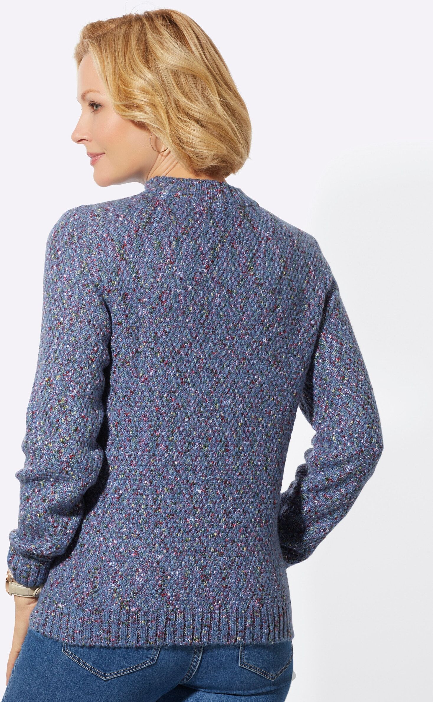 Longpullover WITT "Pullover Stehkragenpullover mit weichem Tragegefühl", Damen, Gr. 52, blau (mittelblau, meliert), Basic, Pullover Longpullover