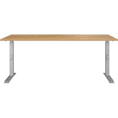 Schreibtisch GERMANIA "Downey, mechanisch höhenverstellbar", silber (navarra, eiche, nachbildung, silber, silber, navarra, eiche, nachbildung), B:180cm H:91cm T:80cm, Tische, Schreibtisch, Höhe 68-91cm, mechanisch höheneinstellbar, Metallfuß, Made...