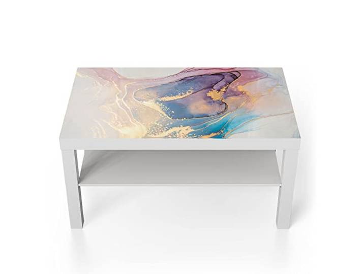 DEQORI Glastisch weiß groß 90x50 cm Motiv Marmorgrafik in Pastell ausgefallener Beistelltisch aus Glas Hochglanz Couchtisch fürs Wohnzimmer moderner Couch Tisch mit Design
