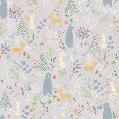 Grey & Red Spring Forest Pals Peel and Stick Wallpaper by RoomMates