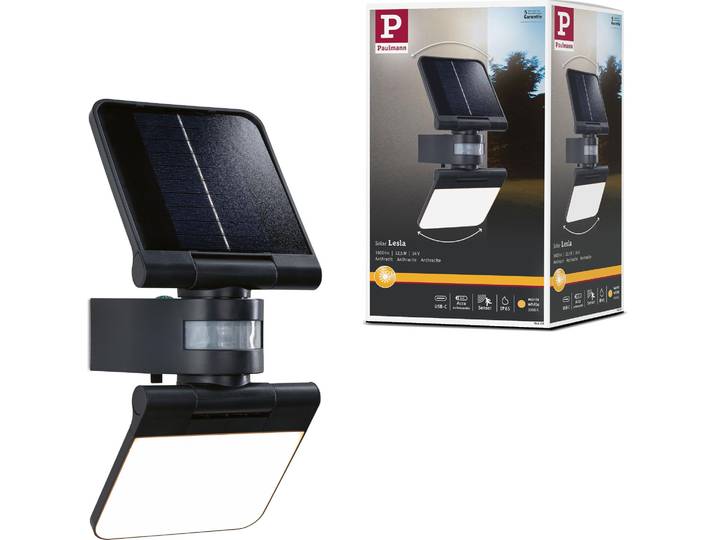 Paulmann Lèche-mur solaire à LED Lesla Détecteur de mouvement àcrépusculaire (IR)
