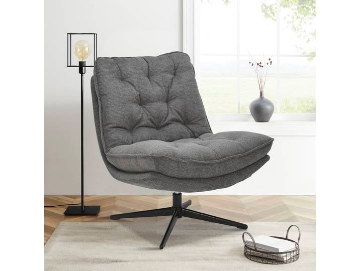 Sessel GOODPRODUCT LENII, Loungesessel im soften Webstoff , grau (anthrazit), B:75cm H:87cm T:86cm, Sessel, Sessel, 360 Grad drehbar, Relax- und TV-Sessel
