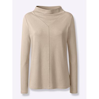 Langarmshirt HEINE "Shirt", Damen, Gr. 38, beige (sand), 70% Viskose, 25% Polyamid, 5% Elasthan, unifarben, Rundhals, Shirts Langarmshirt