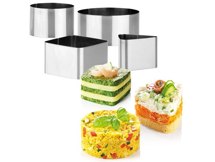 Dessert- & Speiseringe aus Edelstahl, 4 Stück, 2 x Kreis, 1 x Quadrat, 1 x Dreieck