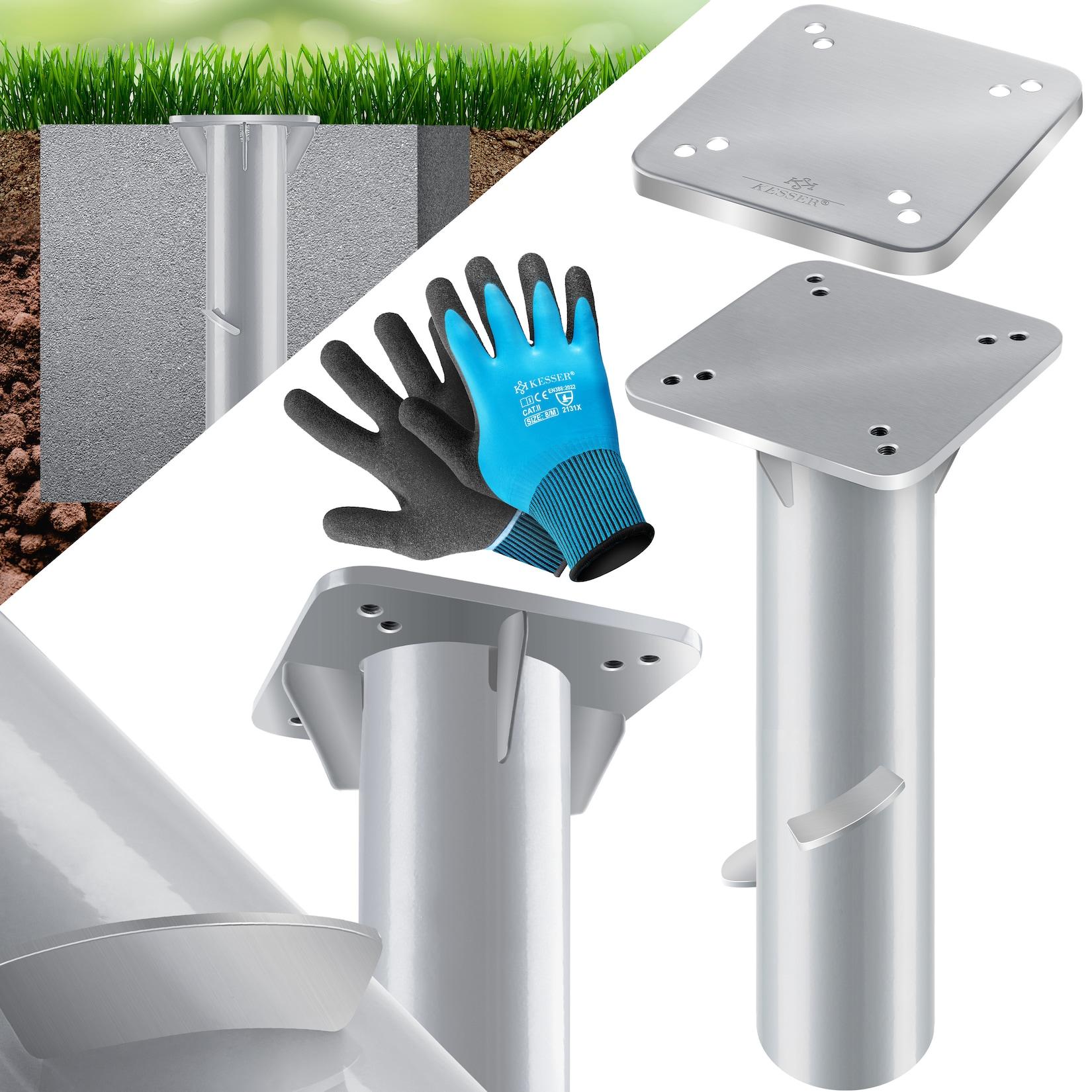KESSER® Metall Universal Bodenplatte Sonnenschirmständer für Sonnenschirm - Ampelschirm - Kurbelschirm Bodenanker, Inkl. Handschuhe 16 x 16 cm