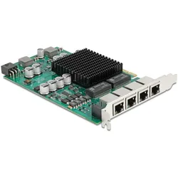Delock PCI Express x4 Netzwerkkarte Gigabit LAN 4 x RJ45 mit PoE+ i350 (Ethernet, Mini PCI Express), Netzwerkkarte, Grün, Silber