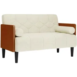 vidaXL Zweisitzer-Sofa mit Nackenrollen Creme 110 cm Samt