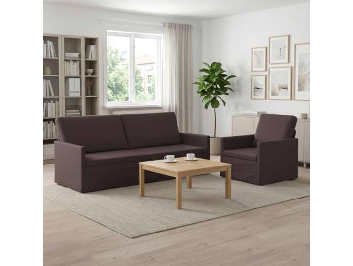 Sofa-Set 2 Stück Dunkelbraun Stoff Metallrahmen,Schaumstofffüllung,Polyesterstoff,pflegeleicht,Montageanleitung,modernes Design