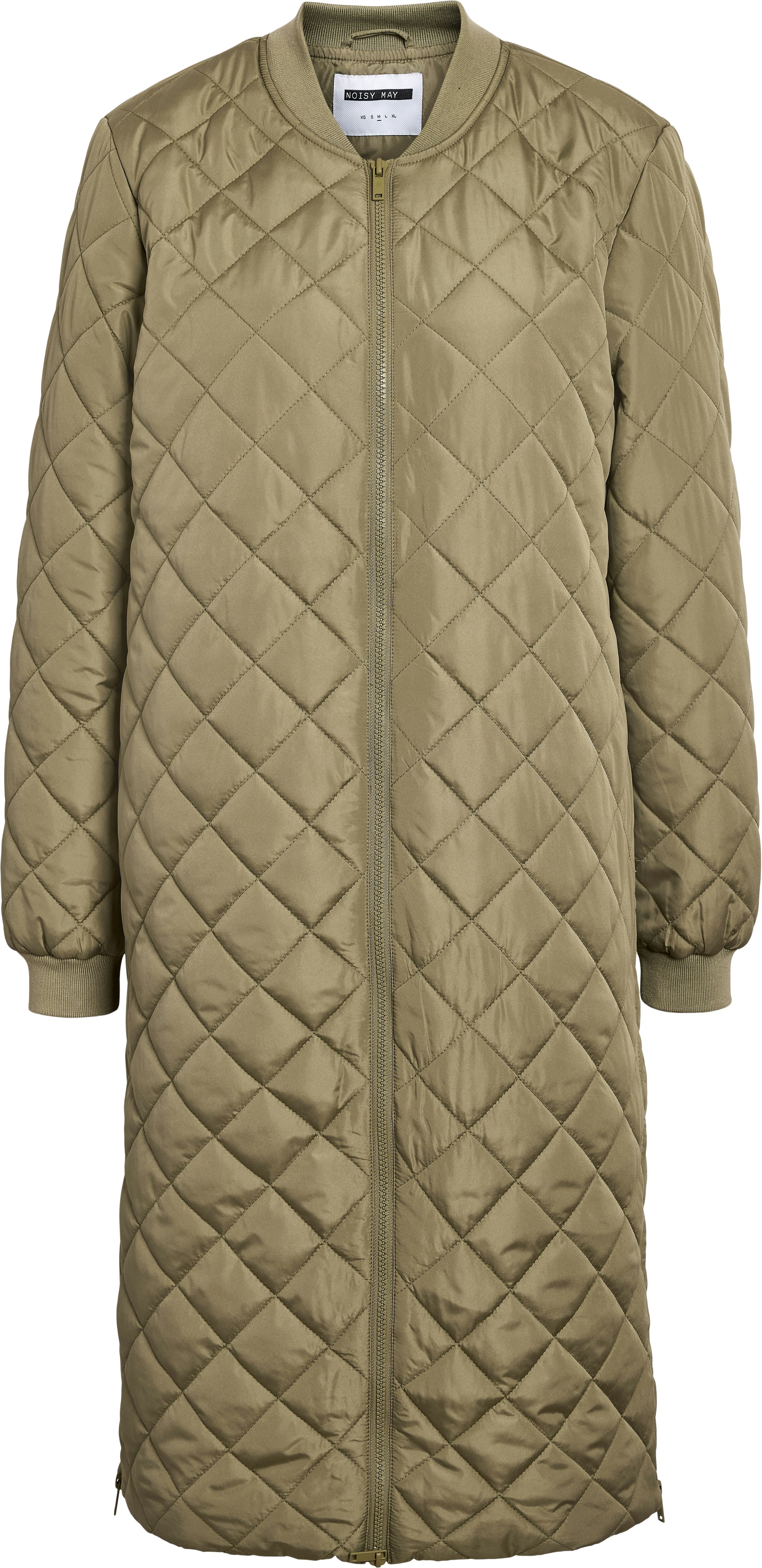 Steppmantel NOISY MAY "NMGILLY QUILTED COAT FWD NOOS", Damen, Gr. XS (34), beige (mermaid), Steppware, Obermaterial: 100% Polyester, unifarben, knieumspielend, Rippbündchen, Mäntel Steppmantel mermaid XS (34)