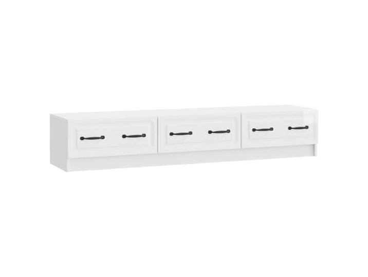 KTHLBRH TV-Schrank 147 x 34,5 x 27 cm weiß glänzend aus technischem Holz Rechteckiges Design, schwarze Metallgriffe, verschiebbare Fächer, große TV-Oberfläche, leicht zu reinigende Oberfläche