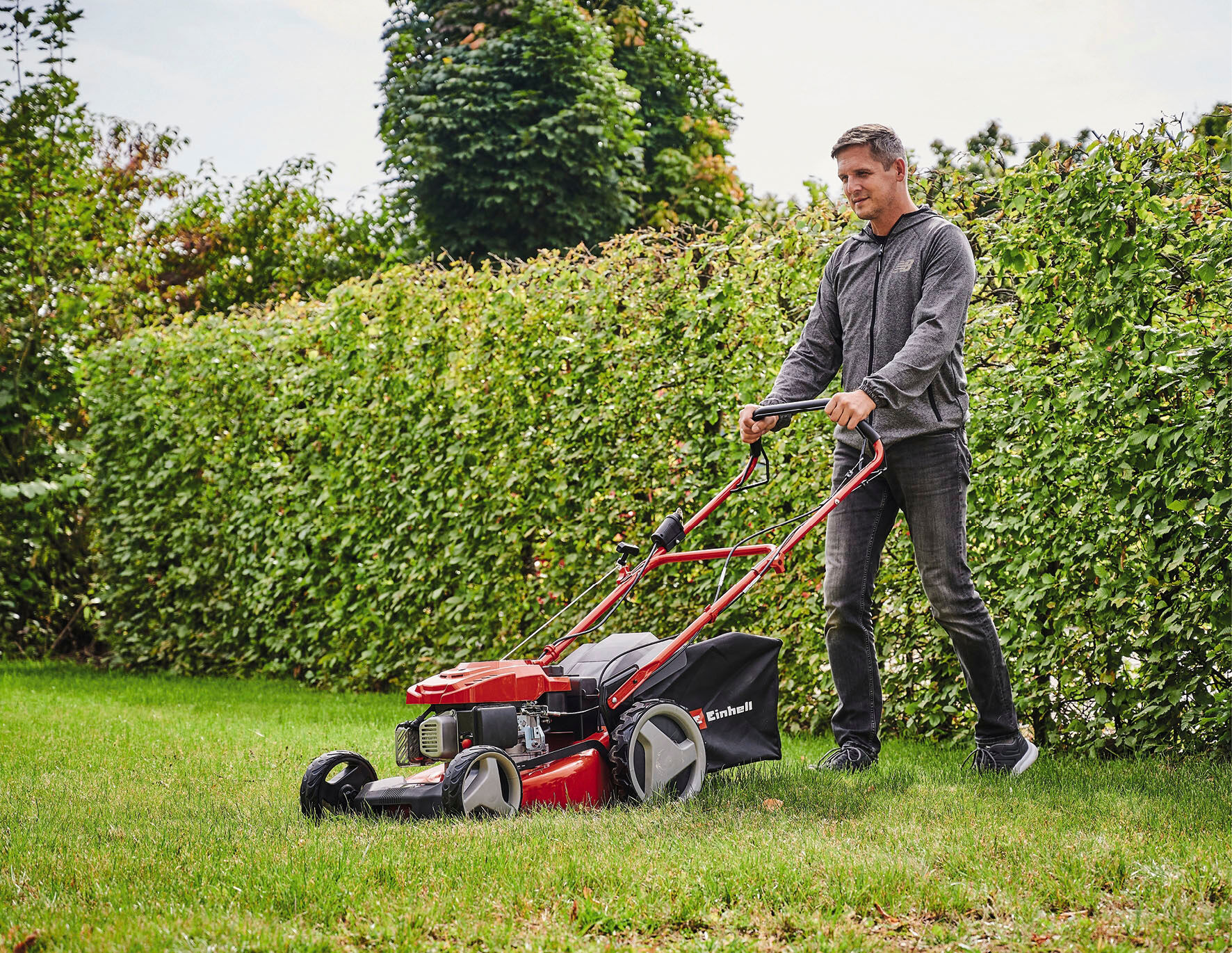 Benzinrasenmäher EINHELL "GC-PM 46 S HW-E", rot, B:52,6cm H:103,9cm T:160cm, Rasenmäher, Benzinrasenmäher, mit Radantrieb