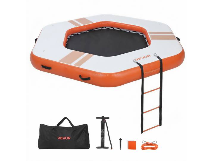 Vevor Quai Flottant Gonflable 2\,6x2\,6 M Plateforme De Quai Gonflable Pour Piscine Plage Mer Reunions Famille Sorties Amis Activites Nautiques Avec Sac De Transport Portable\, Echelle Amovible\, Orange