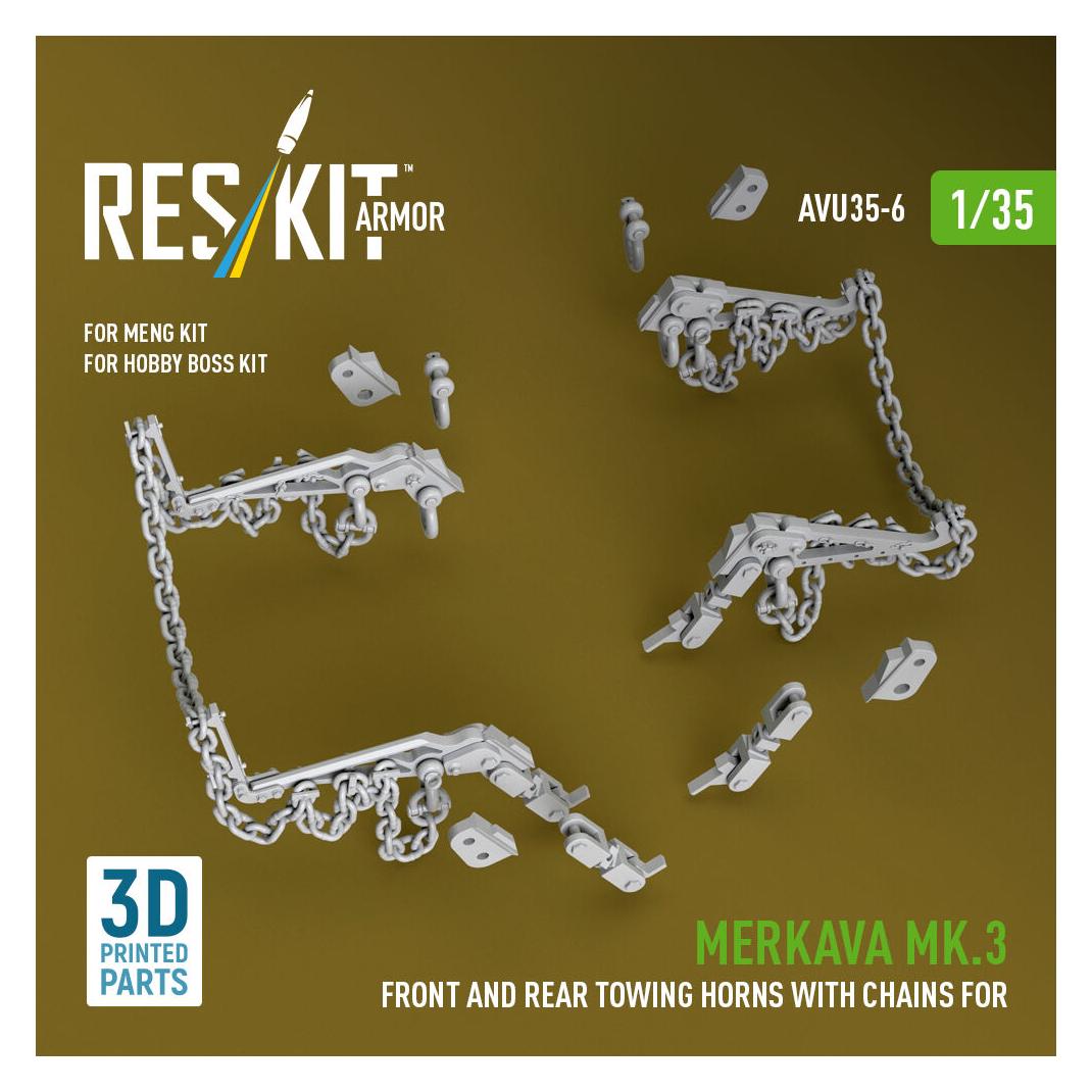 ResKit Merkava Mk.3 front and rear towing horns with chains for Meng/Hobby Boss kit (3D Printed) (AVU35-0006)