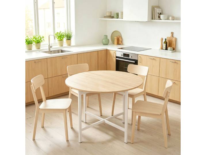 HOMCOM Table Pliante Ronde 80cm Acier Bois Naturel 2-4 Places