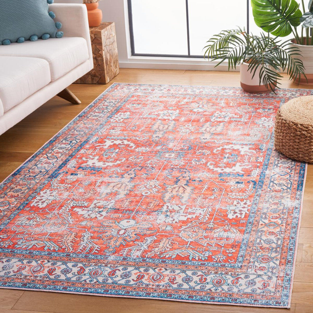 Blue Elephant Arizona Dynasty Machine Washable Area Non-Slip Rug In Red & Blue Grey;Red;Blue Rectangle 122 x 183cm