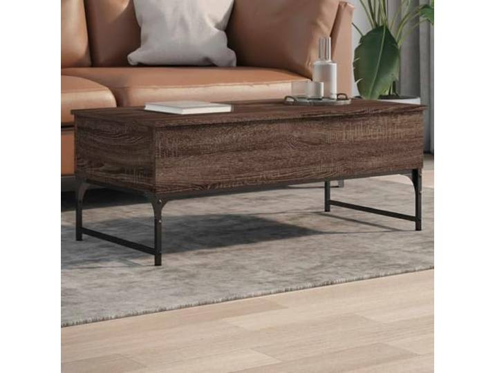 HEFZGDB Couchtisch Braun Eichen-Optik 100x50x40 cm Holzwerkstoff Metall mit 2 versteckten Fächern und 4 verstellbaren Füßen für Stauraum und Stabilität, Beistelltisch Wohnzimmertisch