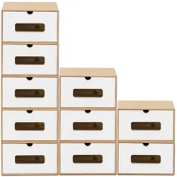 BigDean 10er Boxen-Set mit Sichtfenster & Schublade - Pappkarton aus Kraftpapier - Schuhbox Spielzeug-Box Aufbewahrung für Zubehör & Accessoires