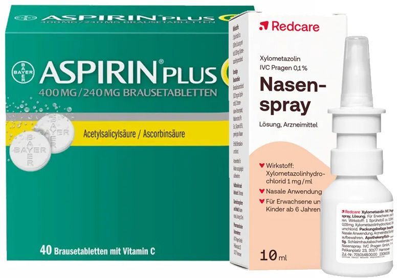 Redcare von Shop Apotheke Redcare Xylo 0,1 % Nasenspray + Aspirin plus C Brausetabletten 1 St