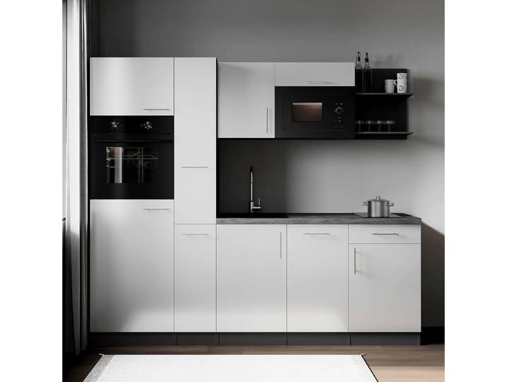 Autarke Singleküche Oliver mit Mikro 235cm Weiß/Weiß