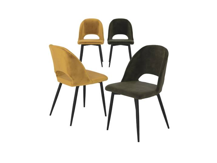 Pack 4 chaises en velours jaune et vert