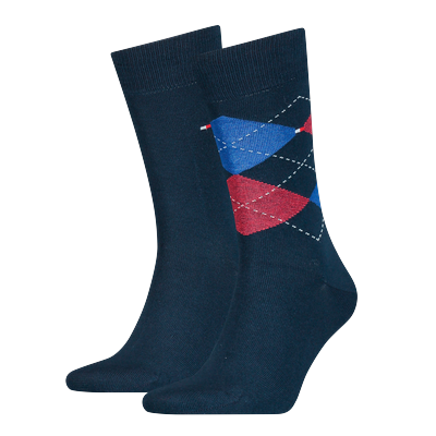 Socken TOMMY HILFIGER "TH MEN SOCK CHECK 2P", Herren, Gr. 43-46, Sockengröße, tommy original, Baumwollmischung, normal, Socken Socken, mit klassischem Argyle-Design