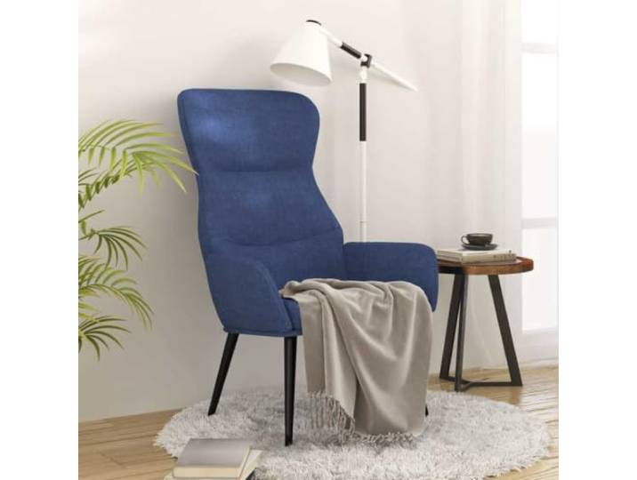 YUTAASU Blue Fabric Relax Chair Thick Padded, Soft Upholstery, Metal Frame, Sturdy Living Room Armchair