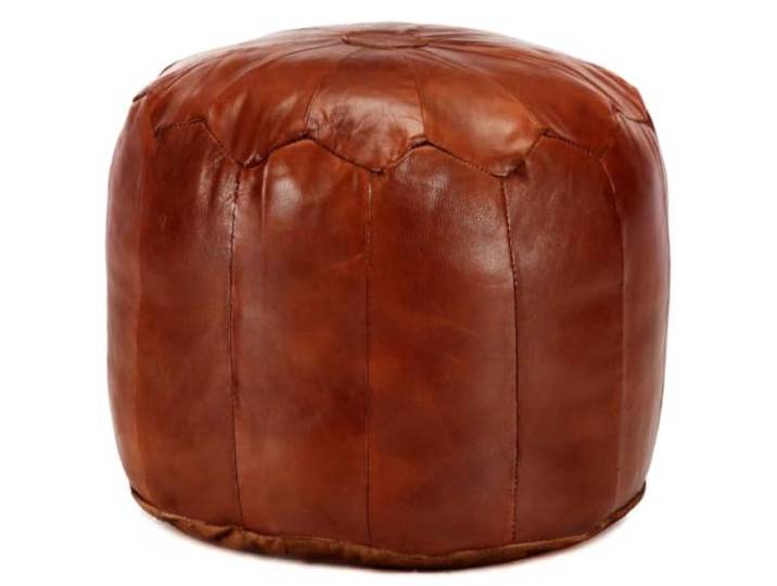 HFXHIJXQ Pouf Ziegenleder Fußhocker Vintage Hellbraun 40 x 35 cm Handgefertigter Lederpouf mit Baumwollfüllung für Wohnzimmer und Schlafzimmer, ideal als Sitzgelegenheit vor dem Sofa.