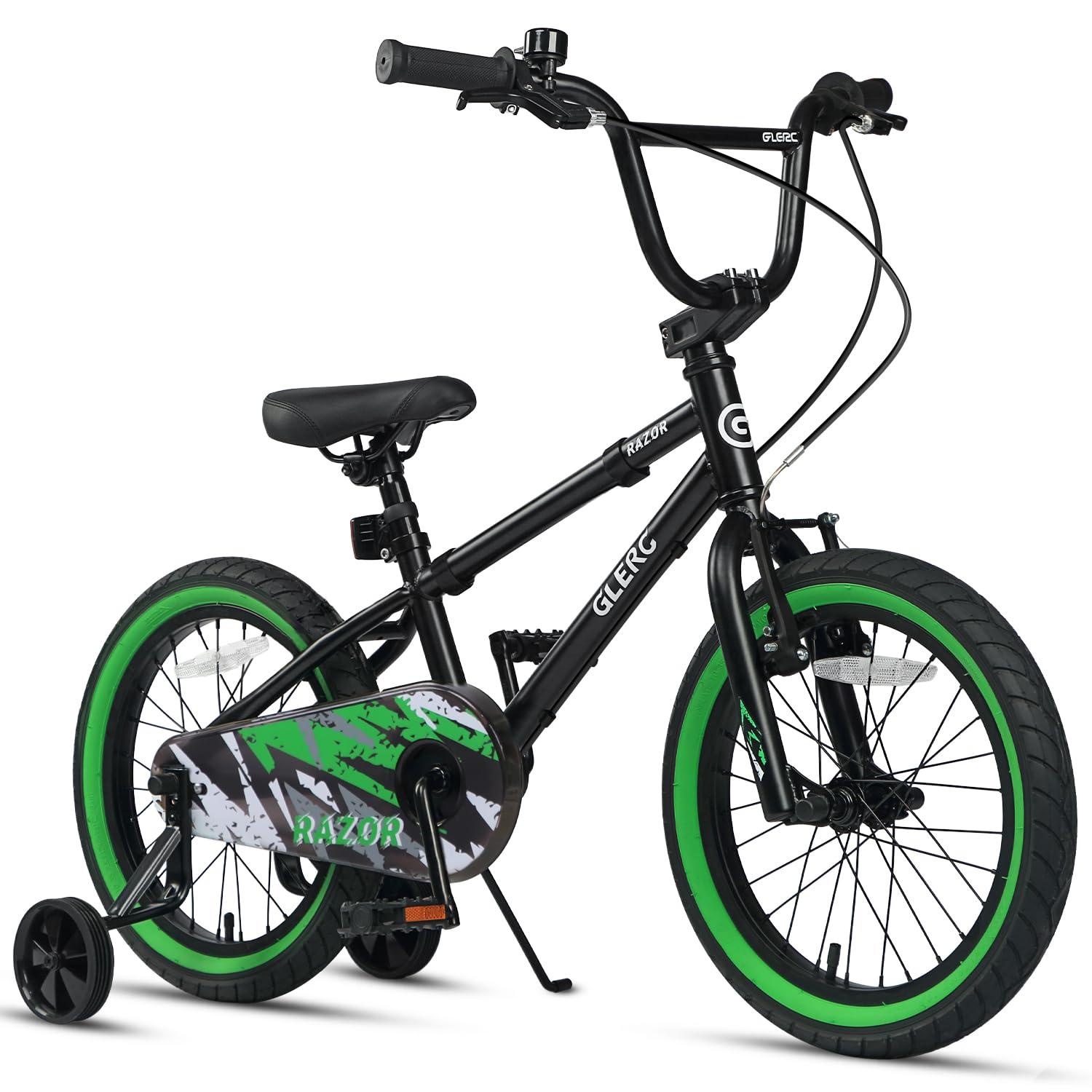 Kinderfahrrad 16 Zoll, BMX-Stil, Schwarz/Grün, Stützräder