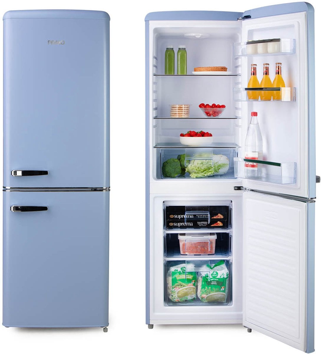 PRIMO PRRFR3060L Retro Koelvriescombinatie - 202L - Blauw