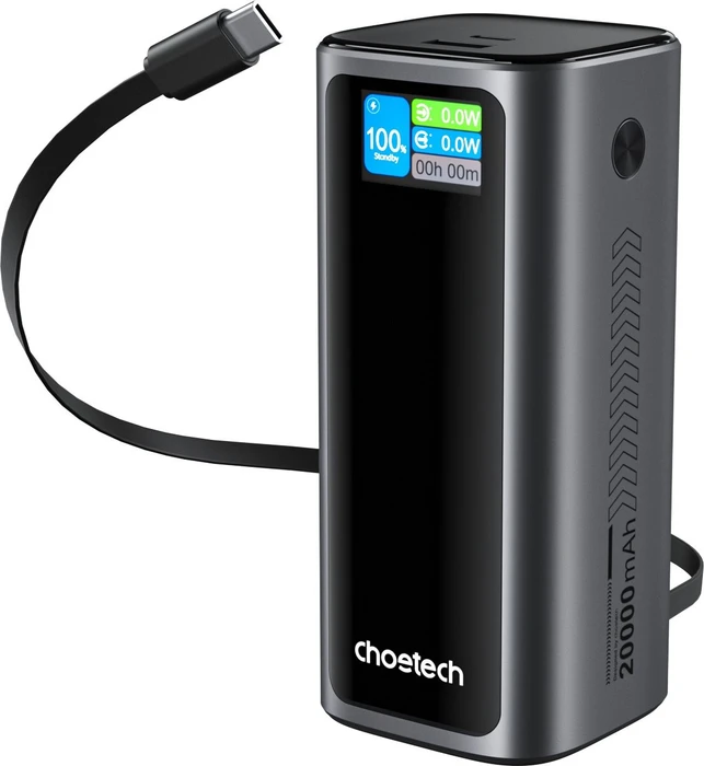 ChoeTech TFT 20.000 mAh PD130 W Power Bank with input/output cable