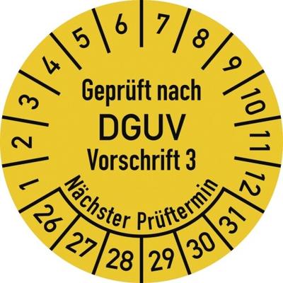 Dreifke® Prüfplakette Gepr. n. DGUV Vorsch.3, 2026-2035,Dokumentenfolie, Ø 25mm,10Stück/Bogen