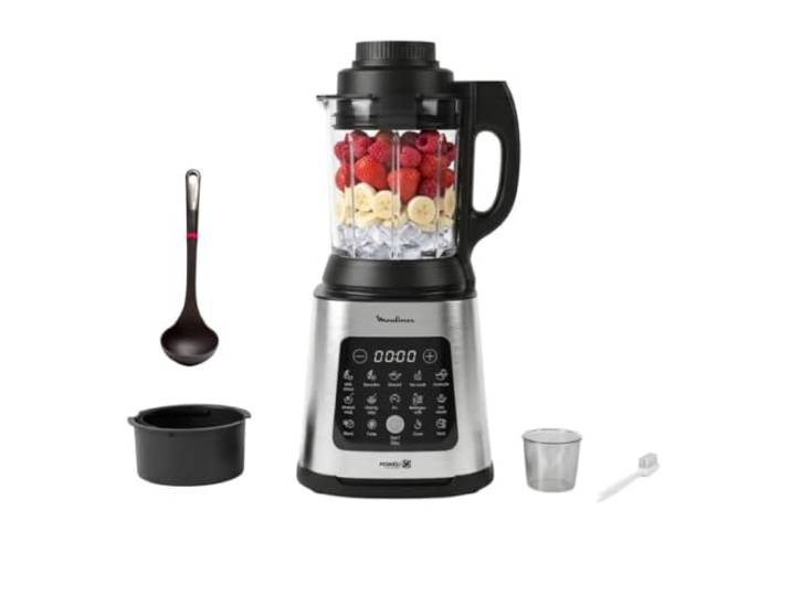 Moulinex Perfectmix Cook Standmixer mit hoher Geschwindigkeit, 10 automatische Programme, 1400 W, YY5607FG, schwarz und transparent, Metall