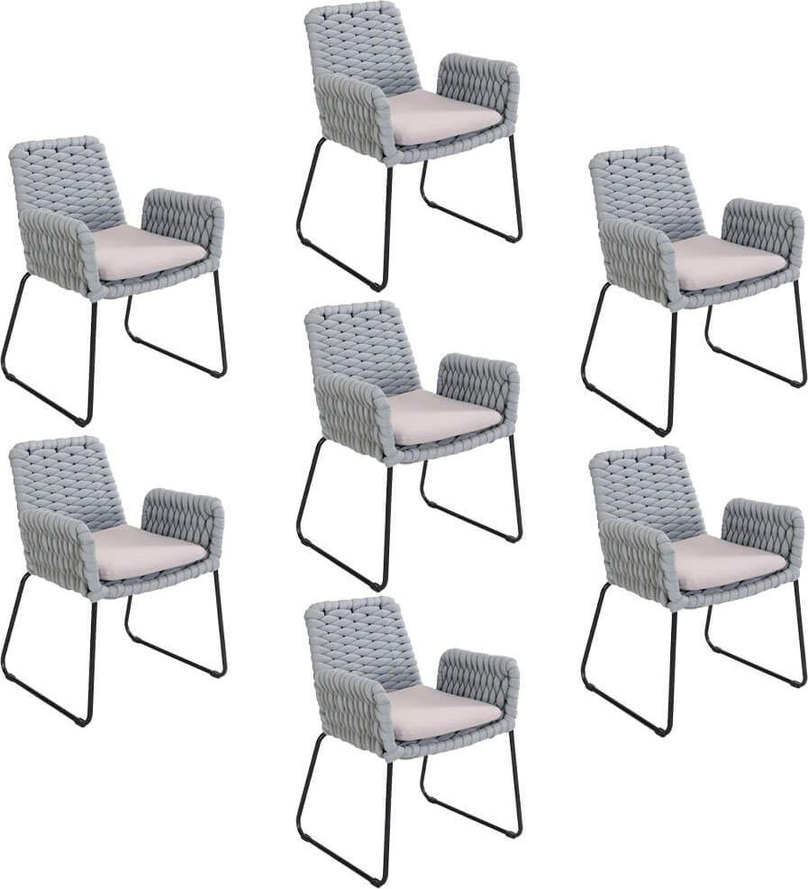 HOME DELUXE Gartenstuhl mit Armlehnen aus Seilgeflecht BALERO Hellgrau - 7er Set | Seilbespannung, Seilgewebe, Outdoor-Stuhl, Robust, Sitzkomfort, Aufwendig gefertigtes Flechtmuster