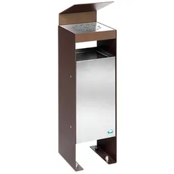 PROREGAL Robuster Kombiascher mit Dach | 60 Liter, HxBxT 92x25x25cm | Verzinkter Stahl | Braun | Mülleimer Aschenbecher Abfalleimer
