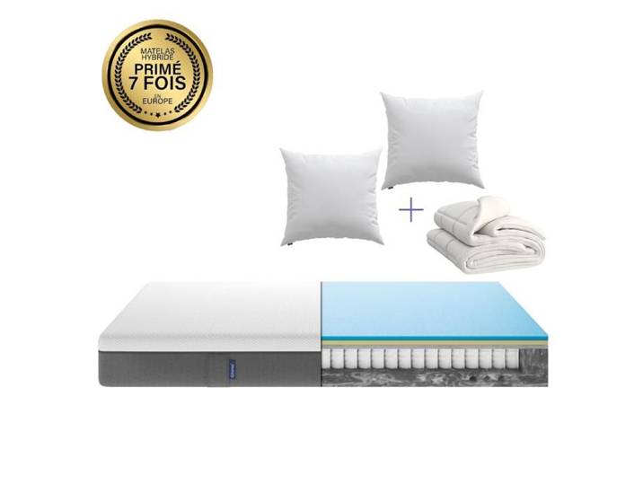 EMMA Pack Hybride 140x190 + Matelas Mémoire de Forme + Ressorts + 2 Oreillers Emma Original Confort