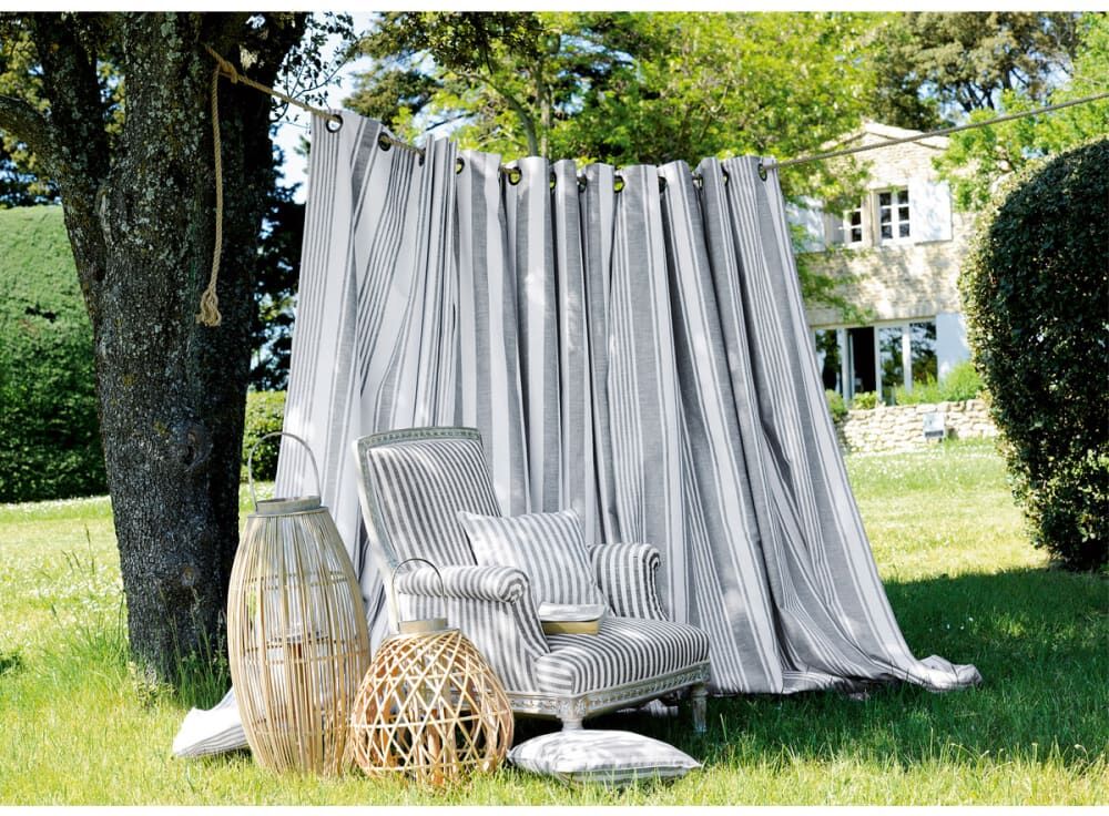 Linder Rideau tamisant - effet rayures d'antan polyester bleu 145x265 cm Bleu 0x265x145cm