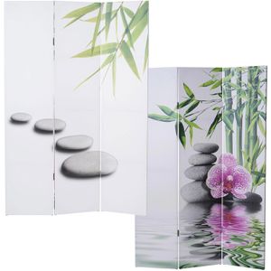 Mendler Paravent T234 Kho Samui, innen, 3-teilig, aus Holz / Stoff, Foto-Paravent, 120 x 180 cm