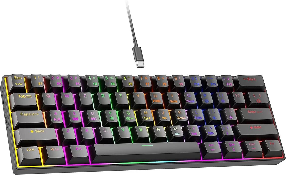 INF Clavier Mécanique RGB Compact 61 Touches - Frappe et Jeu Améliorés Le noir