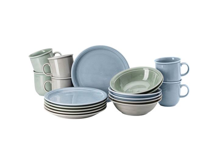 Thomas Frühstücksservice, Grau, Grün, Graublau, Keramik, 18-teilig, Geschirr, Geschirr-Sets, Kaffeeservice