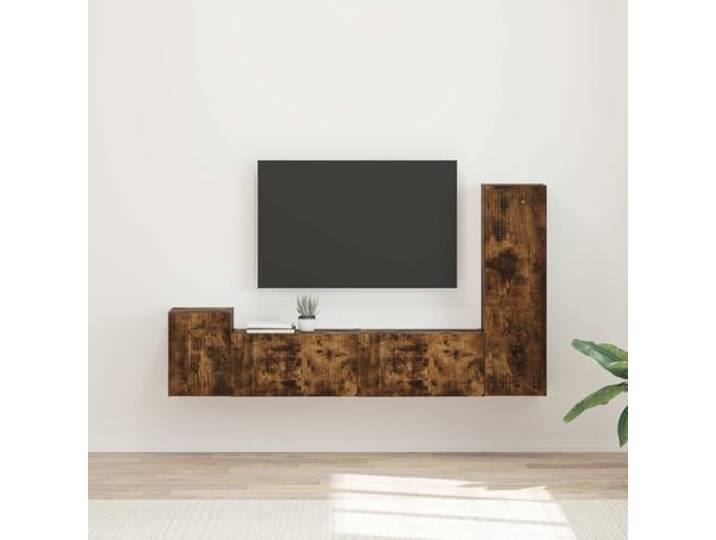GKMBCVDFR TV-Schrankset 4 STK. Geraucherte Eiche Holzwerkstoff Wandschrank Wandmontage, platzsparend, robustes Material, flexible Aufbewahrung, moderne Optik