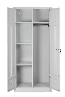 Putzmittelschrank, B 800 mm, 4 Böden, kompl. Mitteltrennwand, abschließbar, lichtgrau RAL 7035/lichtgrau RAL 7035