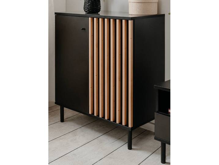 Furn.Design Kommode Biella (in schwarz und Eiche Artisan, 80 x 90 cm), Anti Fingerabdruck Beschichtung