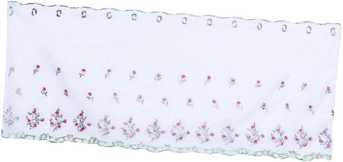 Kort Raamgordijn met Geborduurde Rozenbloem, Transparante Vitrage, 150 x 65 cm