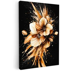 LEINWANDBILD Blumen - Gold - Graffiti - Schwarz - Abstrakt Deko XXL 80x120 cm