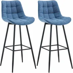 DELUKE® Barhocker 2er Set SYDNEY - Blau, Stoff | Barhocker mit Lehne Barstuhl Tresenhocker Tresenstuhl Kneipenhocker Kneipenstuhl