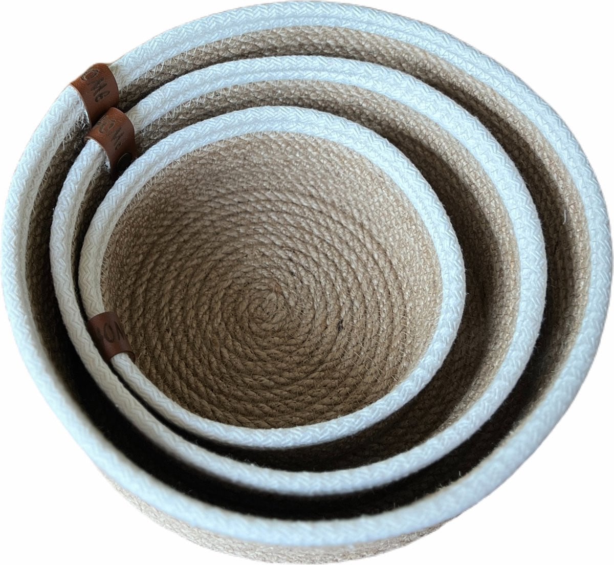 OZ Home Mandenset van 3 stuks - Beige/Wit - Stapelbaar en van Textiel