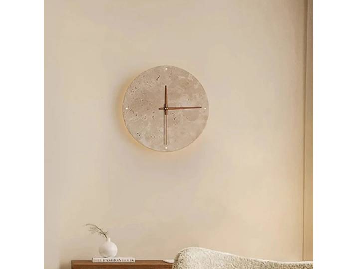 Horloge créative moderne, lampe murale Wabi Sabi pour salon, lampe murale nordique simple en travertin jaune, applique murale circulaire pour restaurant, couloir